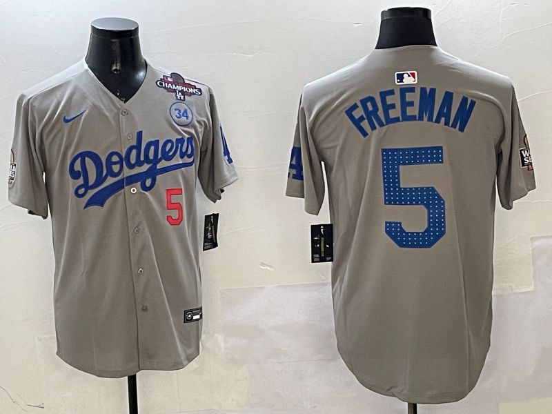 Men Los Angeles Dodgers #5 Freeman Grey Blue Fashion Game 2025 Nike MLB Jersey style 3261->los angeles dodgers->MLB Jersey